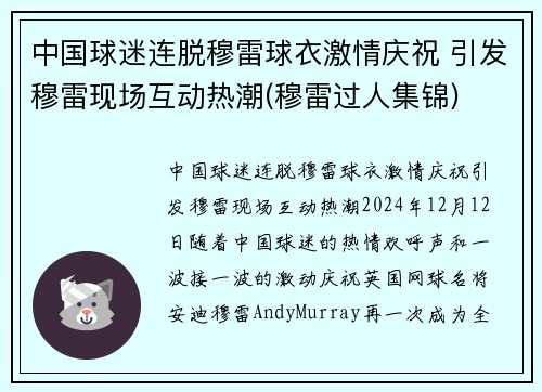 中国球迷连脱穆雷球衣激情庆祝 引发穆雷现场互动热潮(穆雷过人集锦)